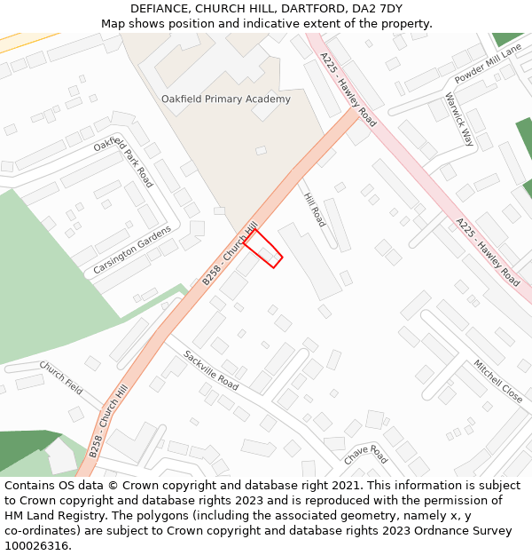 DEFIANCE, CHURCH HILL, DARTFORD, DA2 7DY: Location map and indicative extent of plot