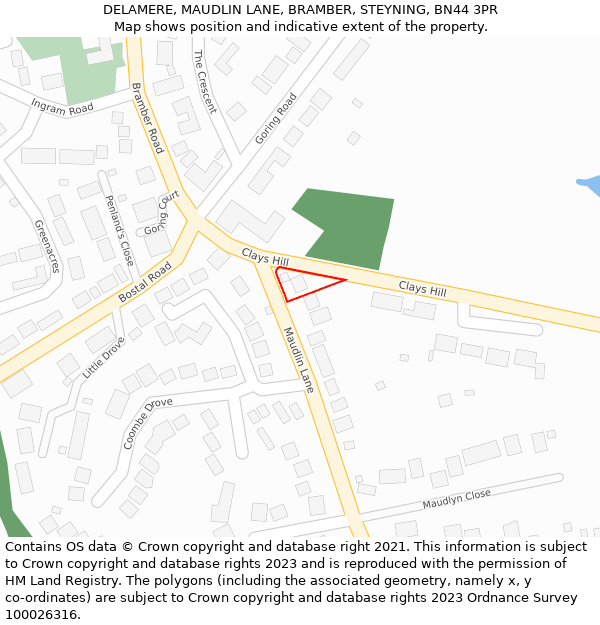 DELAMERE, MAUDLIN LANE, BRAMBER, STEYNING, BN44 3PR: Location map and indicative extent of plot