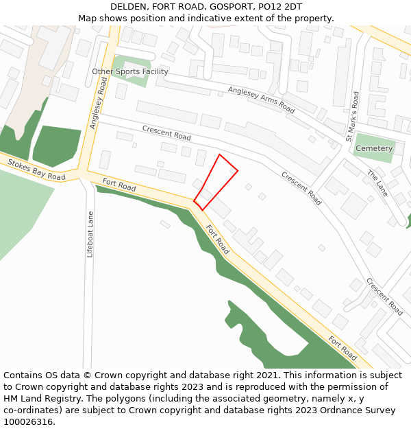 DELDEN, FORT ROAD, GOSPORT, PO12 2DT: Location map and indicative extent of plot