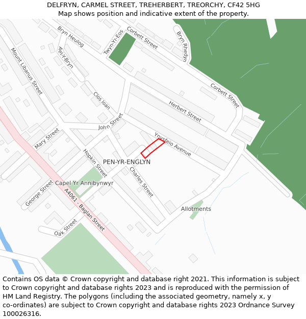 DELFRYN, CARMEL STREET, TREHERBERT, TREORCHY, CF42 5HG: Location map and indicative extent of plot