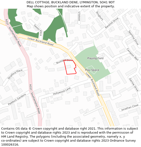 DELL COTTAGE, BUCKLAND DENE, LYMINGTON, SO41 9DT: Location map and indicative extent of plot