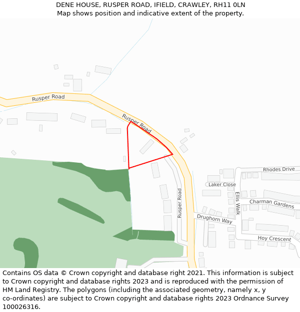 DENE HOUSE, RUSPER ROAD, IFIELD, CRAWLEY, RH11 0LN: Location map and indicative extent of plot