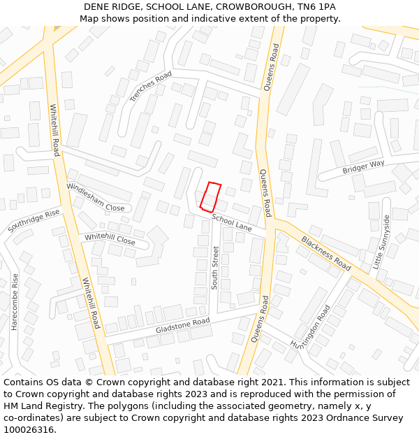 DENE RIDGE, SCHOOL LANE, CROWBOROUGH, TN6 1PA: Location map and indicative extent of plot