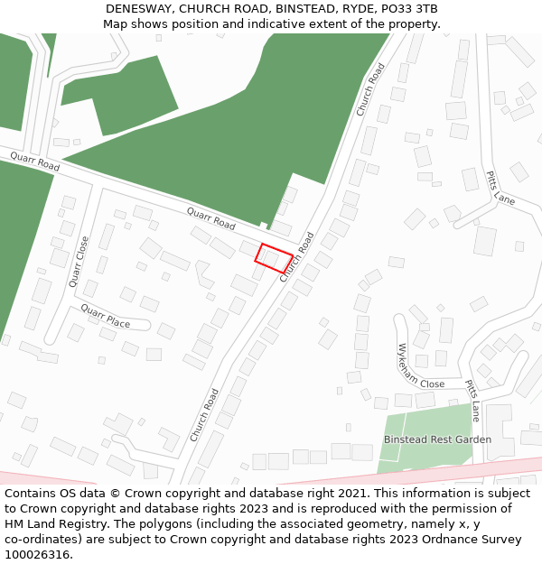 DENESWAY, CHURCH ROAD, BINSTEAD, RYDE, PO33 3TB: Location map and indicative extent of plot