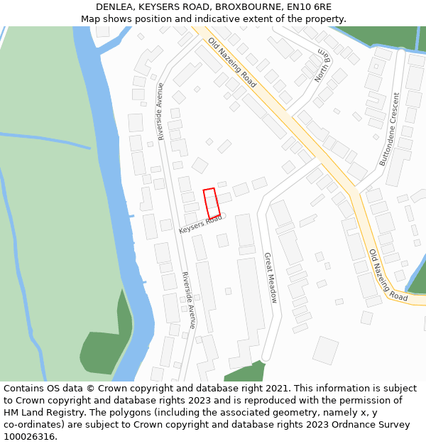 DENLEA, KEYSERS ROAD, BROXBOURNE, EN10 6RE: Location map and indicative extent of plot