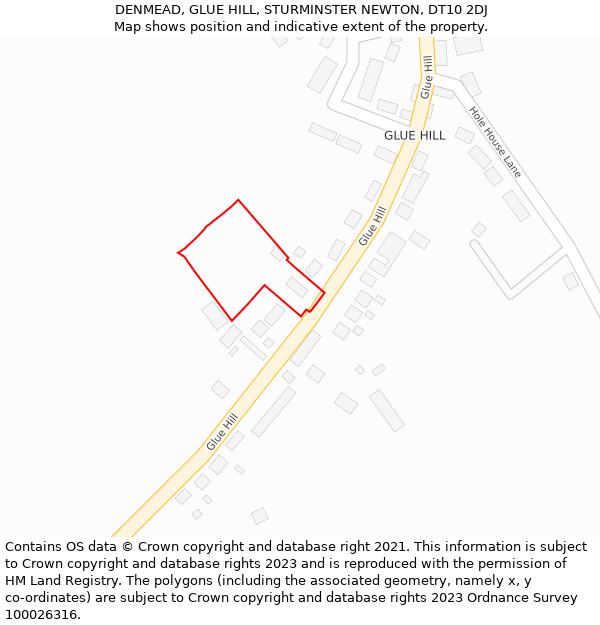 DENMEAD, GLUE HILL, STURMINSTER NEWTON, DT10 2DJ: Location map and indicative extent of plot