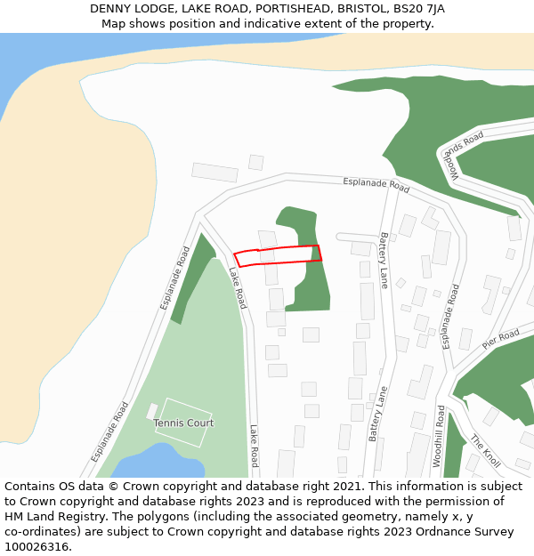 DENNY LODGE, LAKE ROAD, PORTISHEAD, BRISTOL, BS20 7JA: Location map and indicative extent of plot