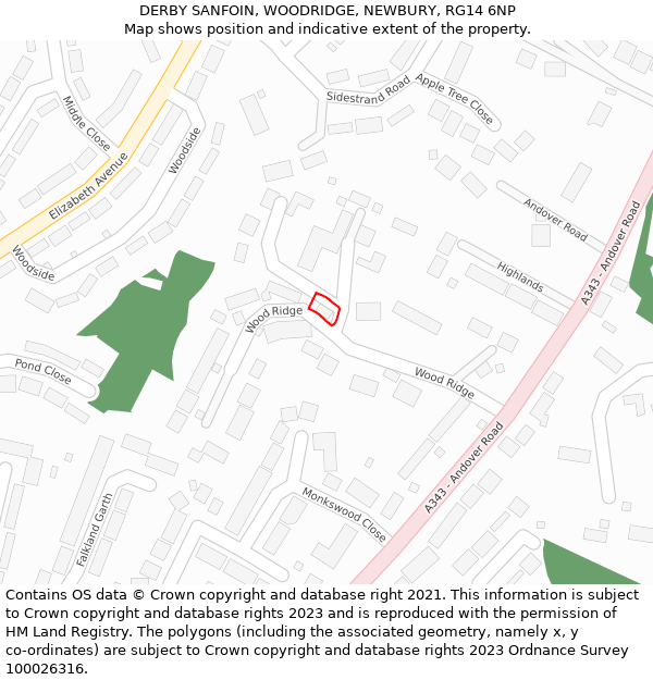 DERBY SANFOIN, WOODRIDGE, NEWBURY, RG14 6NP: Location map and indicative extent of plot