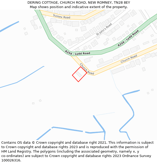 DERING COTTAGE, CHURCH ROAD, NEW ROMNEY, TN28 8EY: Location map and indicative extent of plot