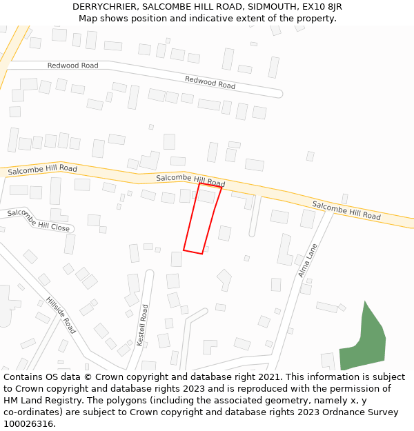 DERRYCHRIER, SALCOMBE HILL ROAD, SIDMOUTH, EX10 8JR: Location map and indicative extent of plot