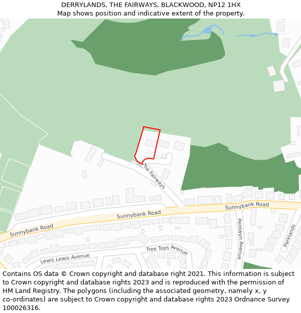 DERRYLANDS, THE FAIRWAYS, BLACKWOOD, NP12 1HX: Location map and indicative extent of plot