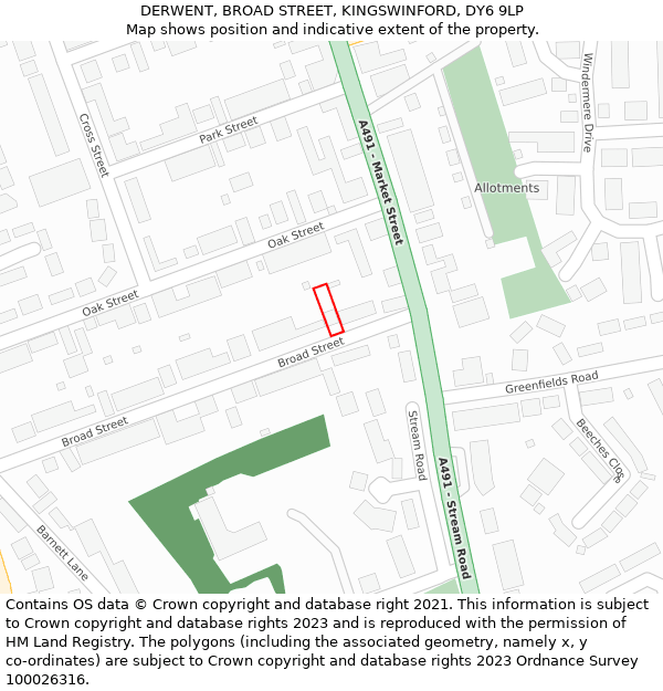 DERWENT, BROAD STREET, KINGSWINFORD, DY6 9LP: Location map and indicative extent of plot