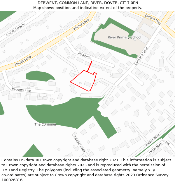 DERWENT, COMMON LANE, RIVER, DOVER, CT17 0PN: Location map and indicative extent of plot