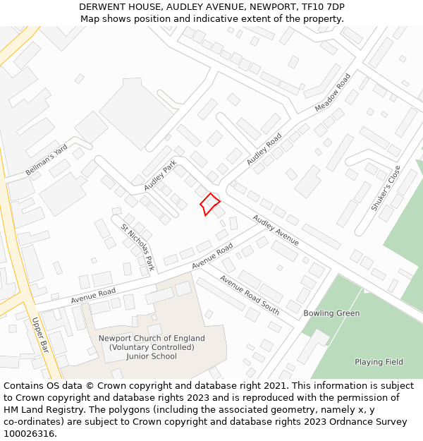 DERWENT HOUSE, AUDLEY AVENUE, NEWPORT, TF10 7DP: Location map and indicative extent of plot