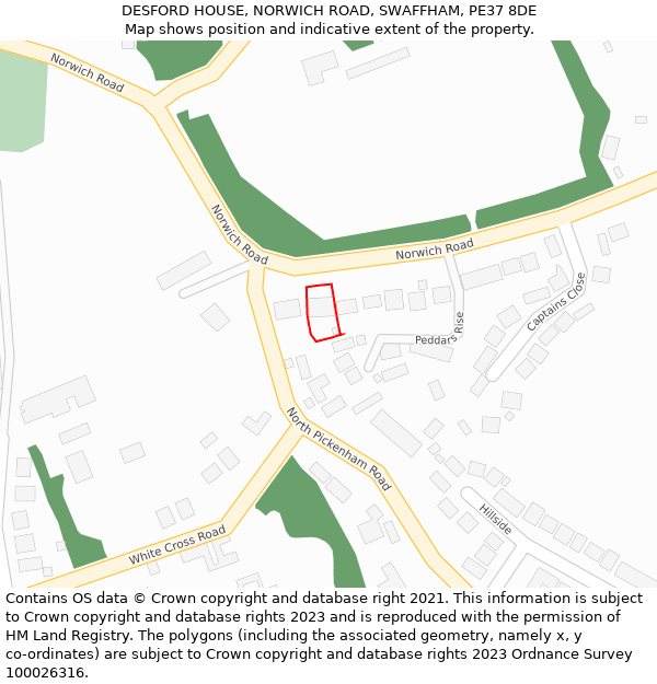 DESFORD HOUSE, NORWICH ROAD, SWAFFHAM, PE37 8DE: Location map and indicative extent of plot