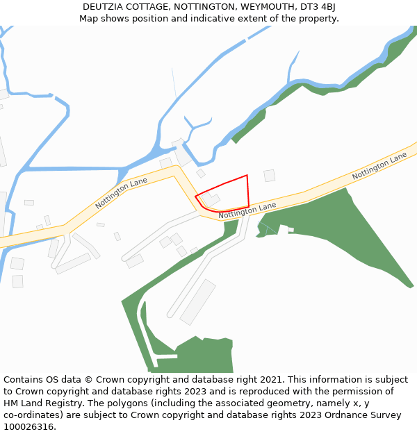 DEUTZIA COTTAGE, NOTTINGTON, WEYMOUTH, DT3 4BJ: Location map and indicative extent of plot