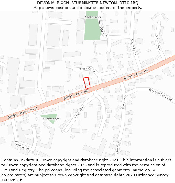 DEVONIA, RIXON, STURMINSTER NEWTON, DT10 1BQ: Location map and indicative extent of plot