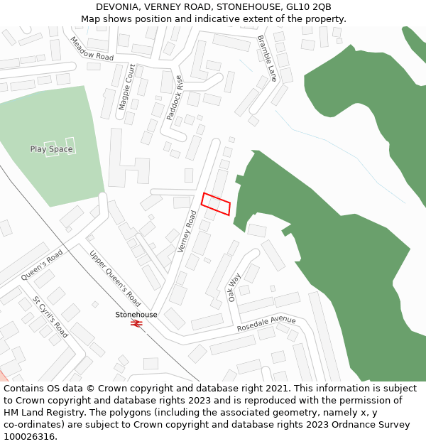 DEVONIA, VERNEY ROAD, STONEHOUSE, GL10 2QB: Location map and indicative extent of plot