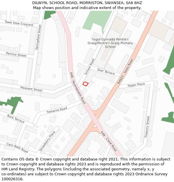 DILWYN, SCHOOL ROAD, MORRISTON, SWANSEA, SA6 6HZ: Location map and indicative extent of plot