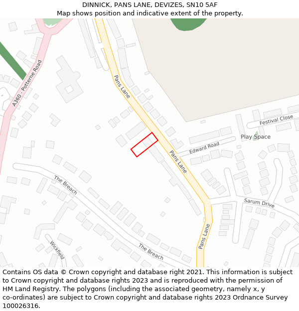 DINNICK, PANS LANE, DEVIZES, SN10 5AF: Location map and indicative extent of plot