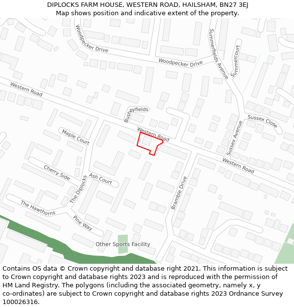 DIPLOCKS FARM HOUSE, WESTERN ROAD, HAILSHAM, BN27 3EJ: Location map and indicative extent of plot