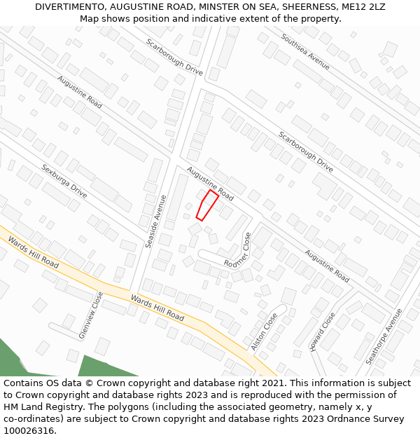 DIVERTIMENTO, AUGUSTINE ROAD, MINSTER ON SEA, SHEERNESS, ME12 2LZ: Location map and indicative extent of plot