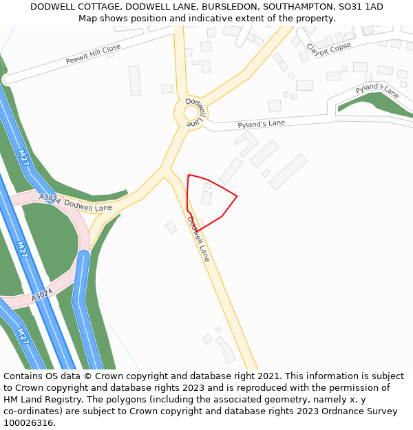 DODWELL COTTAGE, DODWELL LANE, BURSLEDON, SOUTHAMPTON, SO31 1AD: Location map and indicative extent of plot