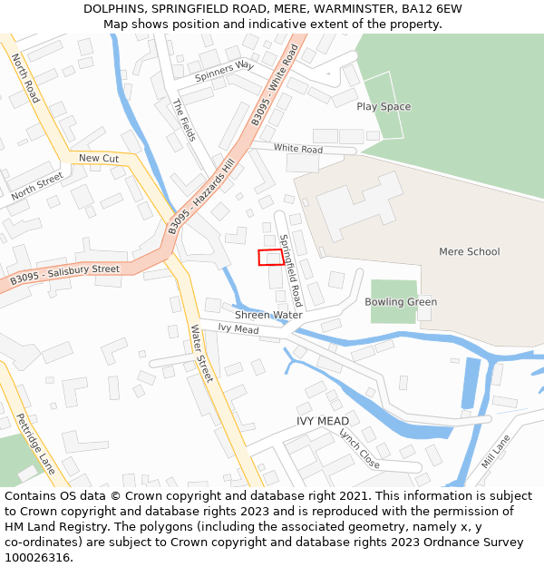 DOLPHINS, SPRINGFIELD ROAD, MERE, WARMINSTER, BA12 6EW: Location map and indicative extent of plot