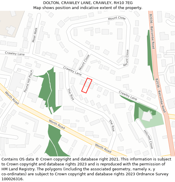 DOLTON, CRAWLEY LANE, CRAWLEY, RH10 7EG: Location map and indicative extent of plot