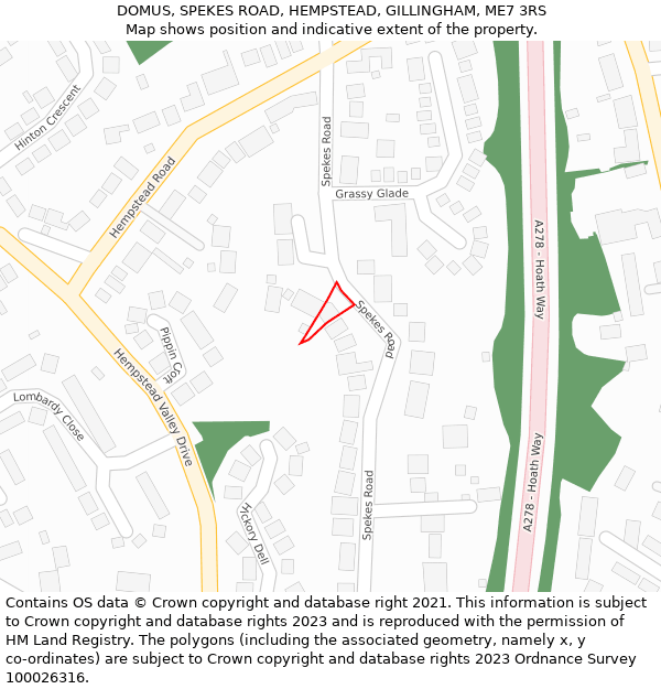 DOMUS, SPEKES ROAD, HEMPSTEAD, GILLINGHAM, ME7 3RS: Location map and indicative extent of plot