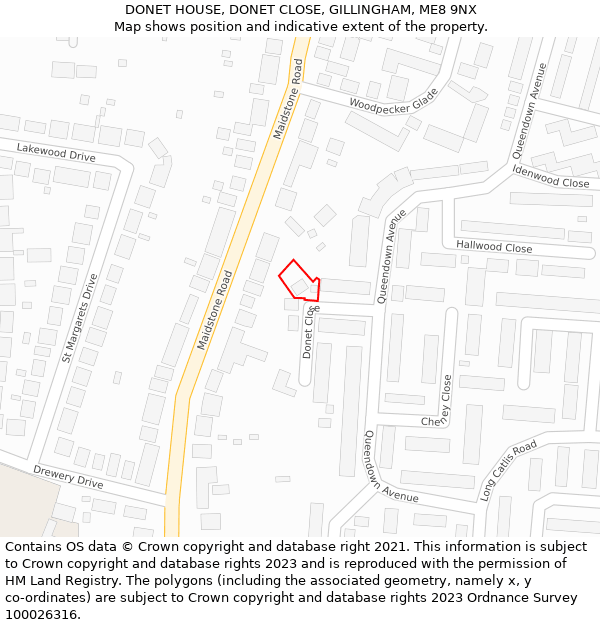 DONET HOUSE, DONET CLOSE, GILLINGHAM, ME8 9NX: Location map and indicative extent of plot