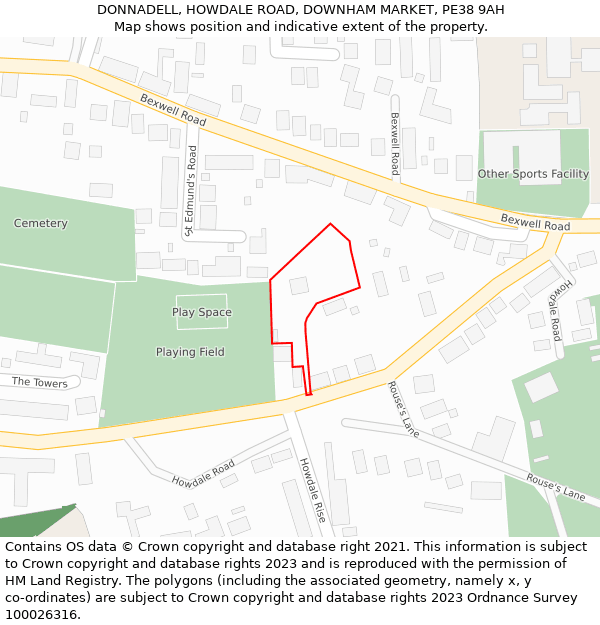 DONNADELL, HOWDALE ROAD, DOWNHAM MARKET, PE38 9AH: Location map and indicative extent of plot