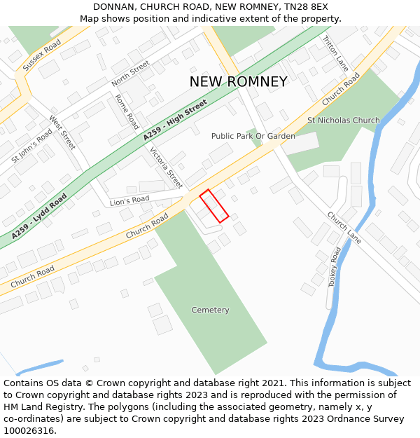 DONNAN, CHURCH ROAD, NEW ROMNEY, TN28 8EX: Location map and indicative extent of plot