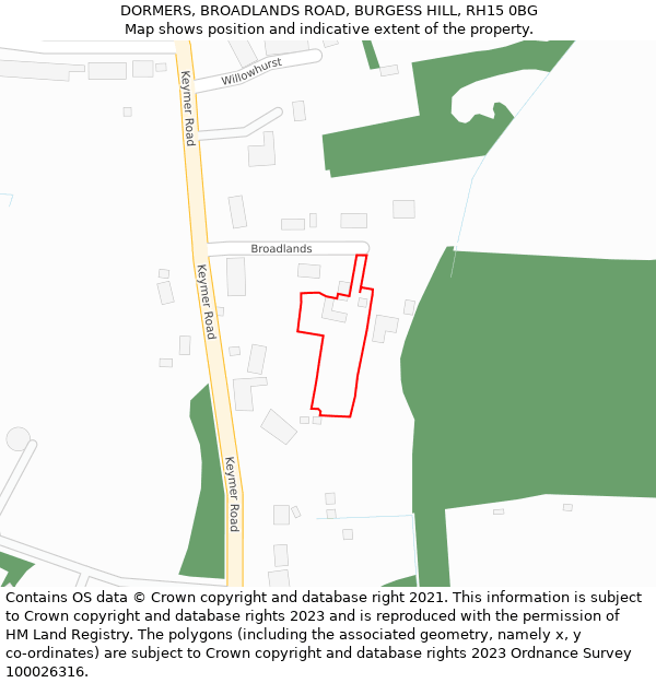 DORMERS, BROADLANDS ROAD, BURGESS HILL, RH15 0BG: Location map and indicative extent of plot