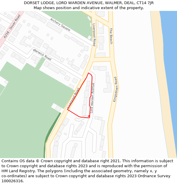 DORSET LODGE, LORD WARDEN AVENUE, WALMER, DEAL, CT14 7JR: Location map and indicative extent of plot