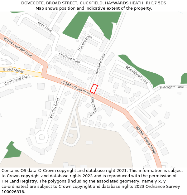 DOVECOTE, BROAD STREET, CUCKFIELD, HAYWARDS HEATH, RH17 5DS: Location map and indicative extent of plot