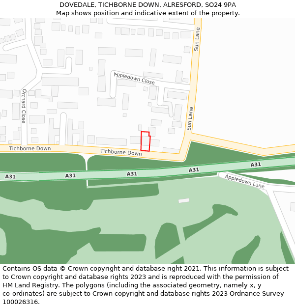 DOVEDALE, TICHBORNE DOWN, ALRESFORD, SO24 9PA: Location map and indicative extent of plot