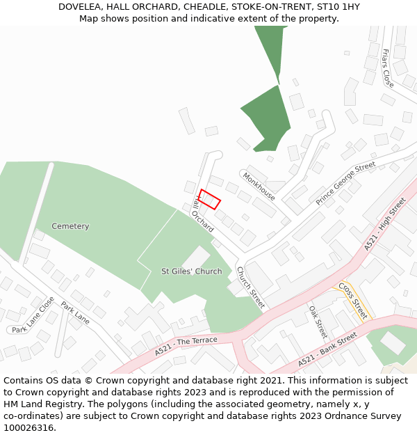 DOVELEA, HALL ORCHARD, CHEADLE, STOKE-ON-TRENT, ST10 1HY: Location map and indicative extent of plot