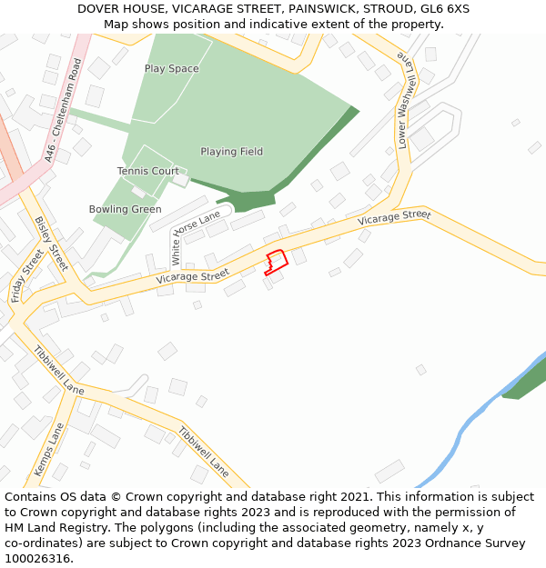 DOVER HOUSE, VICARAGE STREET, PAINSWICK, STROUD, GL6 6XS: Location map and indicative extent of plot