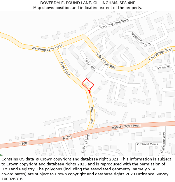 DOVERDALE, POUND LANE, GILLINGHAM, SP8 4NP: Location map and indicative extent of plot