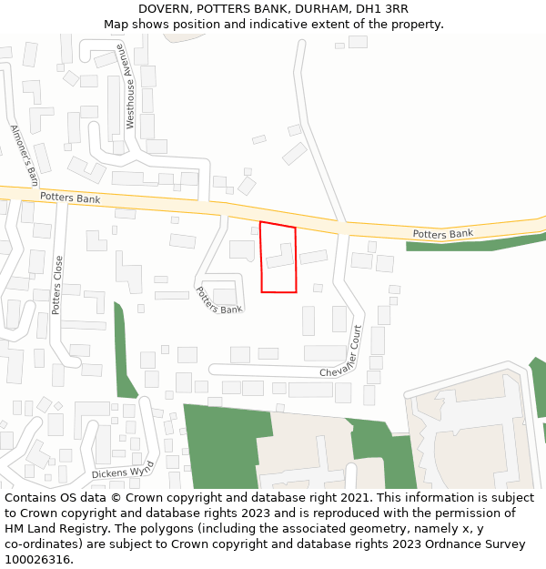 DOVERN, POTTERS BANK, DURHAM, DH1 3RR: Location map and indicative extent of plot