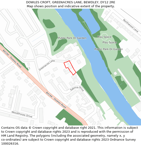 DOWLES CROFT, GREENACRES LANE, BEWDLEY, DY12 2RE: Location map and indicative extent of plot