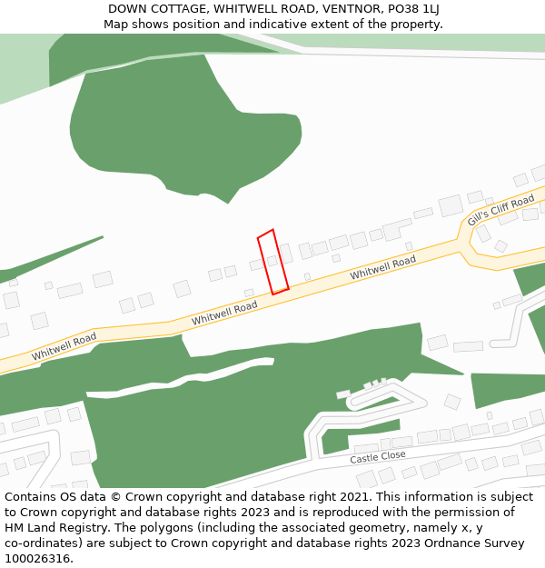 DOWN COTTAGE, WHITWELL ROAD, VENTNOR, PO38 1LJ: Location map and indicative extent of plot