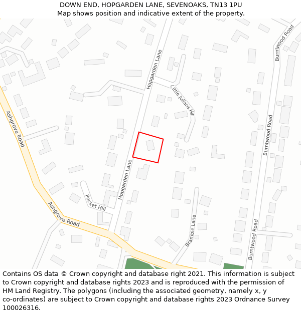 DOWN END, HOPGARDEN LANE, SEVENOAKS, TN13 1PU: Location map and indicative extent of plot