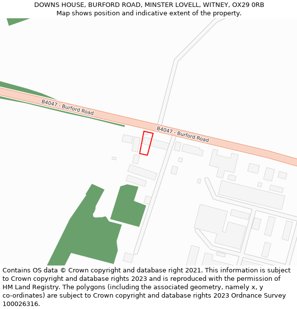 DOWNS HOUSE, BURFORD ROAD, MINSTER LOVELL, WITNEY, OX29 0RB: Location map and indicative extent of plot