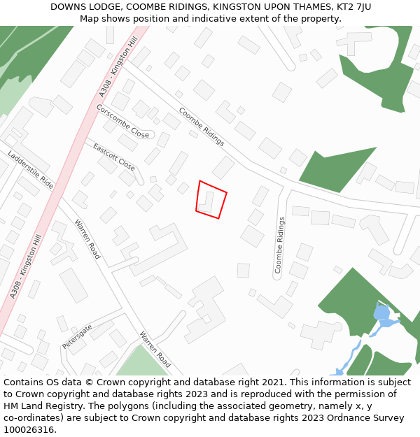 DOWNS LODGE, COOMBE RIDINGS, KINGSTON UPON THAMES, KT2 7JU: Location map and indicative extent of plot