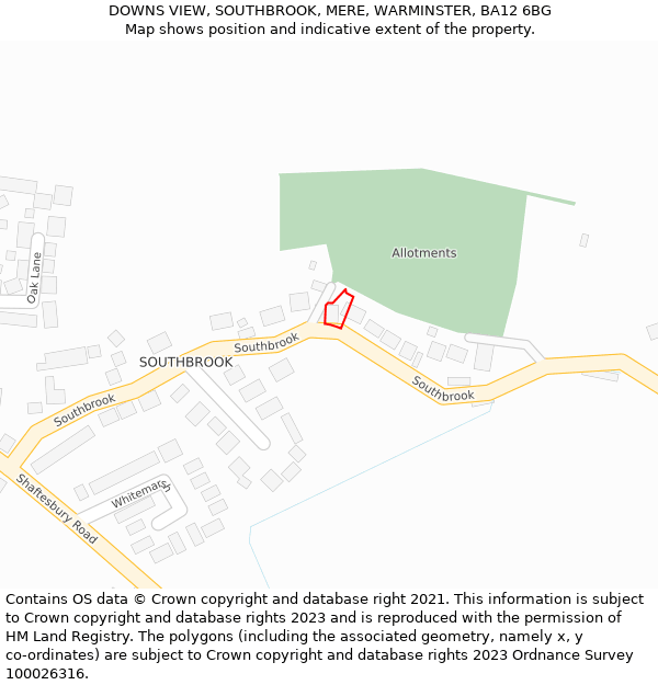 DOWNS VIEW, SOUTHBROOK, MERE, WARMINSTER, BA12 6BG: Location map and indicative extent of plot