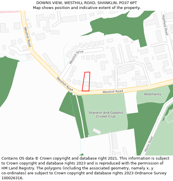 DOWNS VIEW, WESTHILL ROAD, SHANKLIN, PO37 6PT: Location map and indicative extent of plot