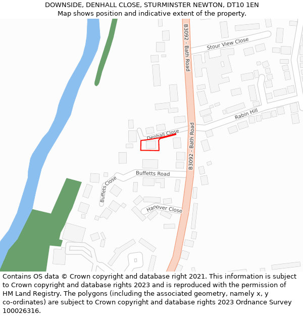 DOWNSIDE, DENHALL CLOSE, STURMINSTER NEWTON, DT10 1EN: Location map and indicative extent of plot
