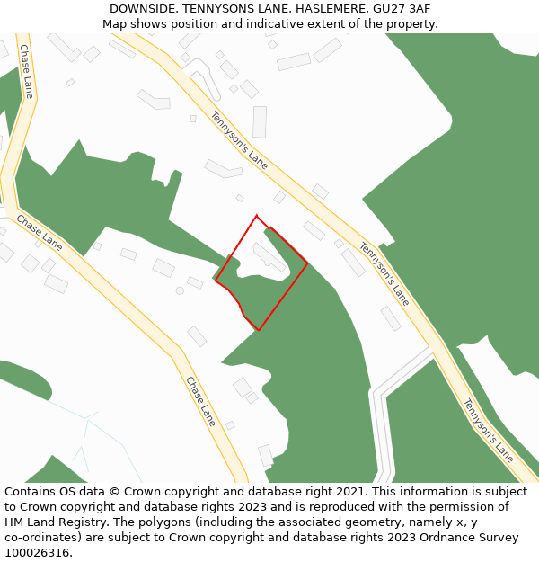 DOWNSIDE, TENNYSONS LANE, HASLEMERE, GU27 3AF: Location map and indicative extent of plot
